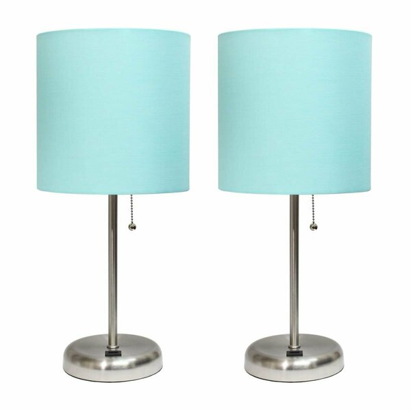 Diamond Sparkle Stick Lamp with USB charging port and Fabric Shade, Aqua, 2PK DI2750847